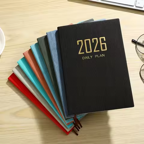 A5 Specification 2026 English Schedule Book, 64 Sheets 128 Pages Thin Weekly Calendar Book, with PU 