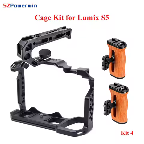 Powerwin Camera Cage For Panasonic S5 Wooden Handgrid Handle Kit Aluminum Alloy Multifunctional Arri