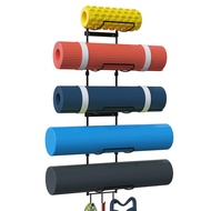 Yoga Mat Holder Wall Mount, Wall Rack Organizer, Storage Foam Roller and Block, with 5 Sectional and