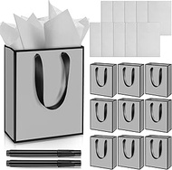 Yeaqee 10 Pack Metallic Paper Gift Bags with Handles Tissue Paper Thank You 5 Senses Gift Bag for Hi