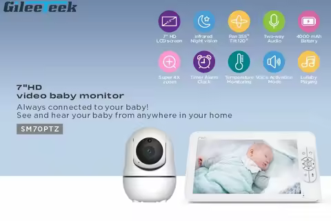 SM70 7 inch Baby Monitor Wireless with Camera Audio 4X Zoom 22Hrs Battery Night Vision Intercom 2-Wa