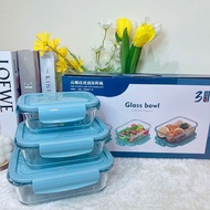 3pcs Glass Container Set Glass Tupperware Food Container High Borosilicate Glass Airtight Lunch Box Doorgift Gift Box