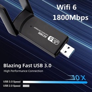 อะแดปเตอร์ WI-Fi 6 USB 3.0ไร้สายเครื่องส่งสัญญาณไวไฟ1800Mbps การ์ดเน็ตเวิร์ก5G 2.4GHz เสาอากาศกำลังส่งสูง WI อะแดปเตอร์ FI6สำหรับ Windows 11