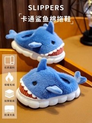 Children's Cotton Slippers Boys Winter Cute Shark Bag Heel Fluffy Shoes Kids Baby Home Shoes Boys Cotton-padded Shoes