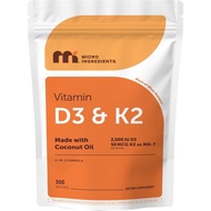 Micro Ingredients Vitamin D3 2,000 IU + K2 MK-7 50 mcg, 300 Softgels | Made with Coconut Oil | 2-in-