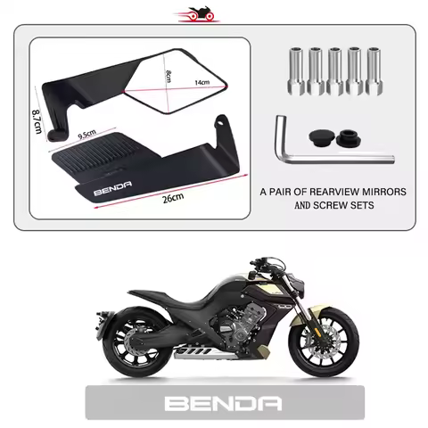 Track Certified Wide-angle Motorcycle Fixed Wind Wing Rearview Mirror For BENDA Chinchilla 300 450 L