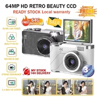64MP 4K CCD Camera 180 Flip Screen 8X Zoom Anti-Shake Selfie with 64G Card Local Stock for Students 
