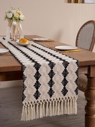 1入組幾何圖案流蘇裝飾桌旗餐桌用現代裝飾廚房桌旗