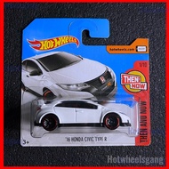 Hot Wheels Honda Civic Type R 2016 Short Card White JDM Collections Civic Diecast Car 2016 Honda Mod