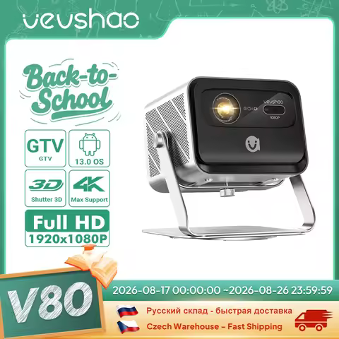 VEVSHAO V80 4K Projector Full HD1080P 2200 Anis Lumens Android 11.0 WiFi 6 Video Home Movie Theater 