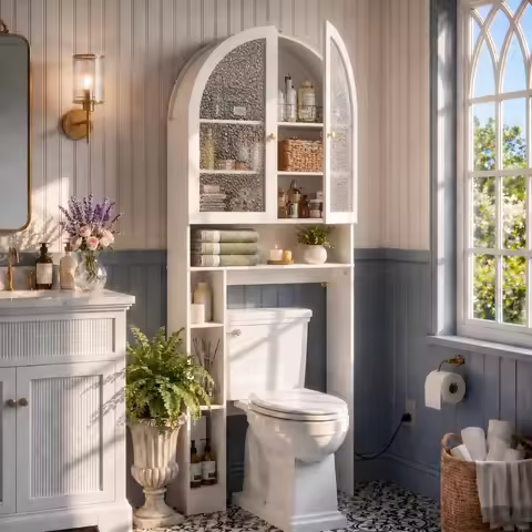 Over The Toilet Storage Cabinet, 29.7”W Modern Storage Cabinet Over Toilet with Acrylic Doors, Arche