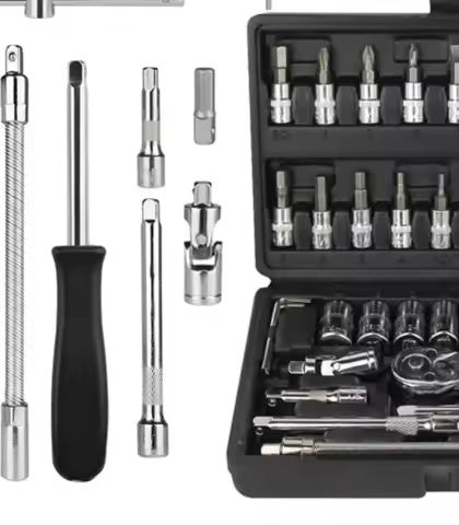 46Pcs Car Repair Tool Kit 1/4-Inch Socket Set Car Repair Tool Ratchet Torque Wrench Combo Auto Repai
