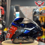 KYT HELMET TTR JET LED BLACK / BLUE  100% ORIGINAL OPEN FACE HELMETS DOUBLE VISOR