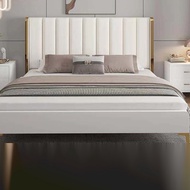 [Sg Sellers] Solid Wood Bed Small Apartment Bed Frame with Mattress Storage Function Bed Frame with Headboard with Bedside Table Soft Pack Bed Single/Queen/King Bed Frame