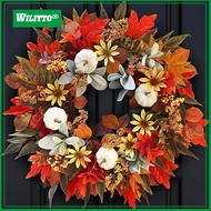 Artificial Fall Wreath for Front Door 18"" Maple Leaf Autumn Wreath with Pumpkin Flower Berry for Ha