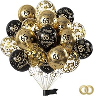 Black Gold 65th Birthday Decoration, Pack of 15 Balloons Birthday Decoration 65 Woman Man, Happy Bir