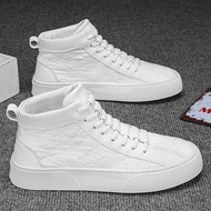 Qiaoyuluo Giày nam vải cao cổ thường đa năng tinh khiết Giày đế bằng màu trắng thanh niên thể thao đ