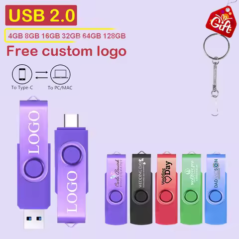 TYPE-C 2 in 1 Rotatable USB Flash Drive 128GB For Android & Iphone 15/16 Serie Memory Stick 64GB Fre