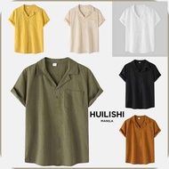 NEW)WJ]HUILISHI#JB.Cotton#ph.V-Neck#Kj.Plain#rV.Button#LJ.Top#tM.Men's#jq.Short Sleeve Polo