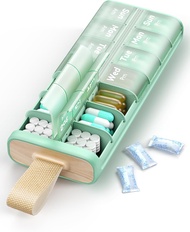 Portable Pill Box 7 Day Medicine Organizer AM PM Tablet Storage Case with Desiccant Compartment
