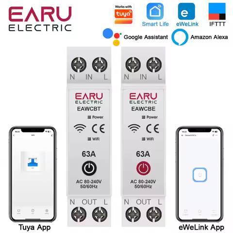 1P+N 63A Tuya eWeLink App WiFi Smart Circuit Breaker MCB Timer Relay Switch Voice Remote Control for