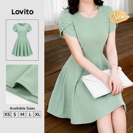 (New Arrival) Lovito Casual Dress Draped Pleated Spring/summer Green Dress for Women DRK9P1D157
