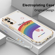 NaVVin Rainbow Smiley Electroplating Phone Case for OPPO A16 A15 A15s A3s A5 A7 A5s A12 A12E A9 A31 A53 2020 A52 A54 A55 A74 A76 A83 A91 A92 A93 A94 4G A96 F5 F9 F11 Pro Reno 3 4 5 6 7 Pro Luxury Rainbow Smiley Soft Bumper Protection Phone Case