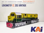 3D Papercraft Kereta Api Indonesia Lokomotif CC 201 Vintage Pola Kertas DIY