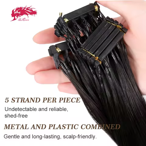 Ali Queen Hair 6D Hair Extensions 100% Real Human Hair Straight Hair Bundle 10pcs 50g/pack No-Trace 
