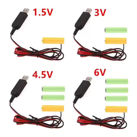 AA Battery Eliminator Cable USB Input 5V2A AA Dummy-Battery Output 1.5V/3V/4.5V/6V Power Adapter Cor