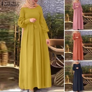 Esolo ZANZEA Muslimah ผู้หญิงมุสลิมพัฟแขนยาว Bowknot เอวแฟชั่นงานแต่งงาน Swing Maxi Dress