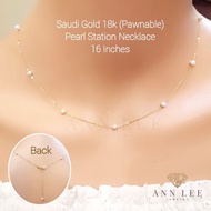 ✓PAWNABLE✓FREE SHIPPING✓COD Legit Real Saudi Gold 18k Pearl Station Necklace