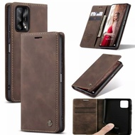 MR - Caseme Oppo A96 A76 A57 A74 5g 4g Leather Flip Case Dompet - OPPO A57 4G, COKLAT TUA