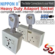 UNIVERSAL SWITCH SOCKET + 2 USB PORT 13A ADAPORT Converter 13A With NEON Indicator T Adaptor Extensi