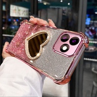 Case For POCO M6 4G Anti vibration soft shell with mirror makeup stand function mobile phone soft sh