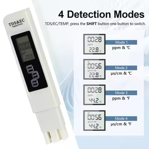 4 in 1 Digital Water Quality Tester TDS/EC/Temperature Meter, 0.1-80°C, 32-176°F, Condcuctivity 0-99