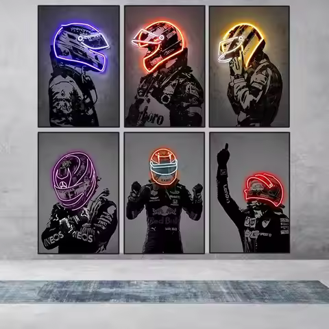 Racing Racer Poster Abstract Neon Helmet Print Canvas Painting Racing Car Wall Art Picture Home Deco