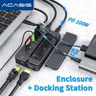 ACASIS 10-in-1 Hub USB C Hard Drive M.2 SSD Enclosure  USB-C Gen2 10Gbps PCIe SSD Case M2 SATA NVME NGFF 5Gbps SSD Enclosure with 4K HDMI SD/TF ReaderPD charging Compatible for Windows/MacBook Pro/iPad Pro (CM073）