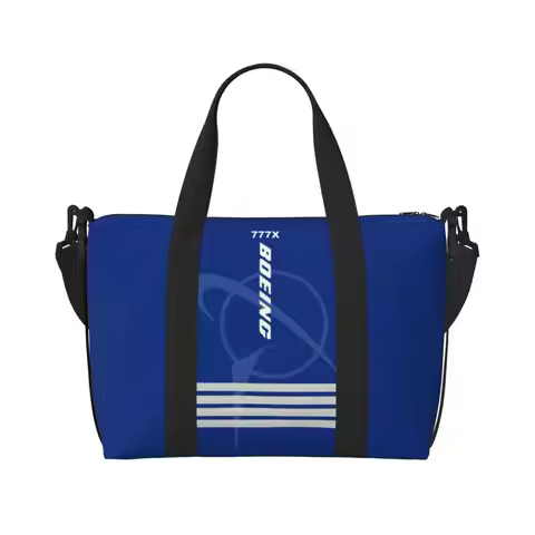 Custom Boeing 777X Captain Stripes Beach Tote Bag Women Aviation Aviator Flight Pilot Big Compartmen