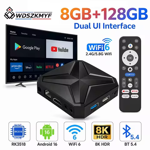Q1 Smart TV Box Android16 Quad‑Core Support 8K Video Media Player 8GB+128GB WiFi6 Google Voice Assis