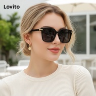 Lovito Kacamata Hitam Polos Kasual untuk Wanita LNA32250 (Putih/Hitam)