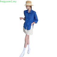 LAHSTORE women's loose long-sleeved shirt in linen, drawstring waist (Cobalt Blue, Purple, Powder Pi