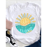 Women's Casual "Behavior Goes Where Reinforcement Flows" Graphic Tee-Loose Fit Round Neck T-Shirt,Sh