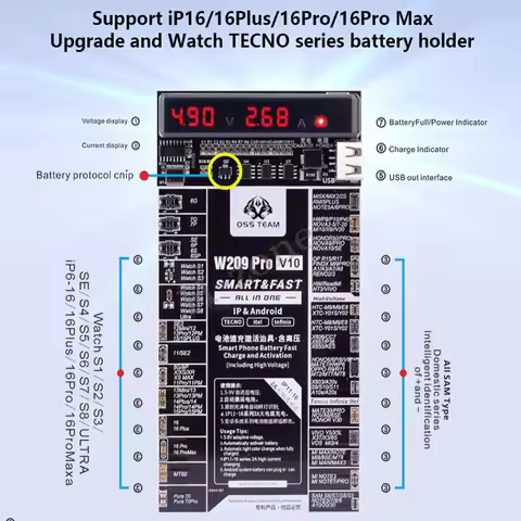 W209 Pro V10 Battery Activation Board for iPhone 6-X 11 12 13 14 15 16 Samsung Xiaomi Android Circui