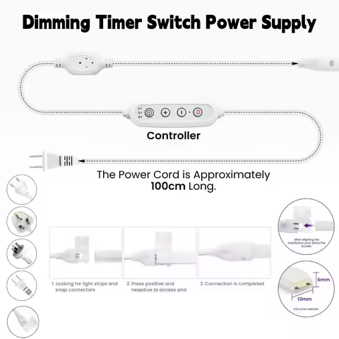 Dimmable Switch for 220V 110V 6mmX10mm Width COB Neon 288Leds/m Strip Light with EU US UK AU Power P