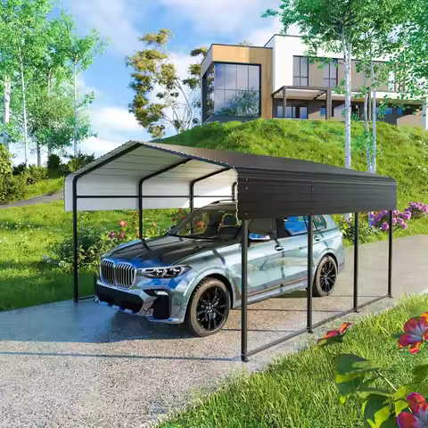 Metal Carport 10 * 15 FT Heavy Duty Carport Canopy with Galvanized Steel Roof Multi-Use Shelter Outd