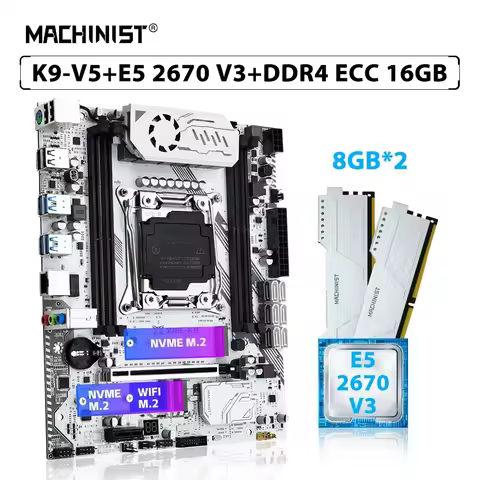 MACHINIST X99 K9-V5 Motherboard Set LGA 2011-3 Kit Xeon E5 2670 V3 CPU Processor 16GB=8GB*2pcs DDR4 