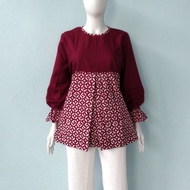 Shanaya Baju Batik Solo Blus Maroon Kawung Cap Garutan Kombinasi toyobo lucu blouse atasan unik