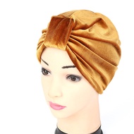 anak tudung tudung sukan European American Popular Headscarf Hat Gold Velvet Indian Hat Solid Color 