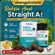Nutridax Max Focus Coklat 30 Tablet Kanak Kanak Fokus Belajar Daya Ingatan DHA Ginkgo Biloba